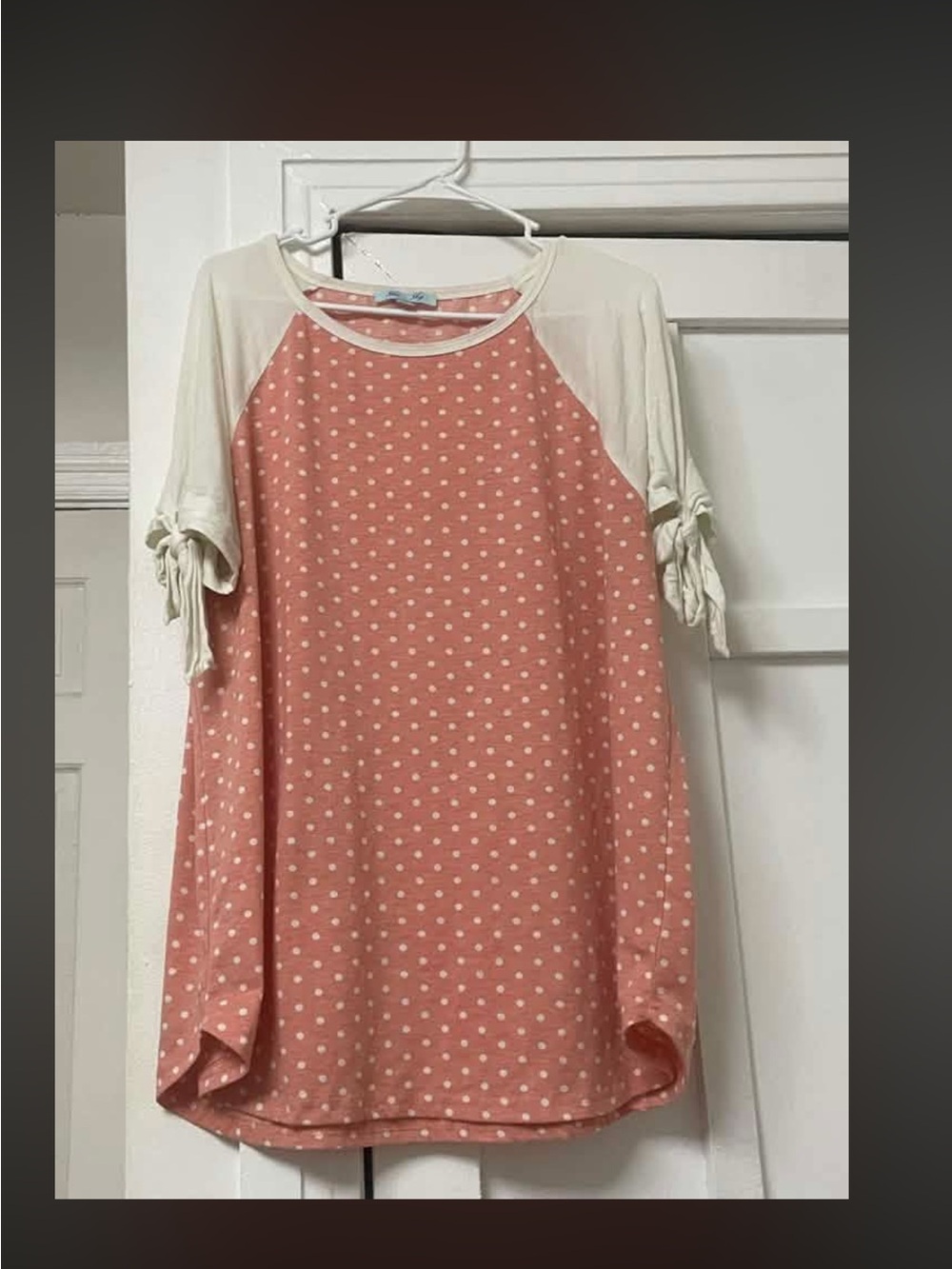 Pink Polka Dot Raglan Tunic with Cream Sleeves